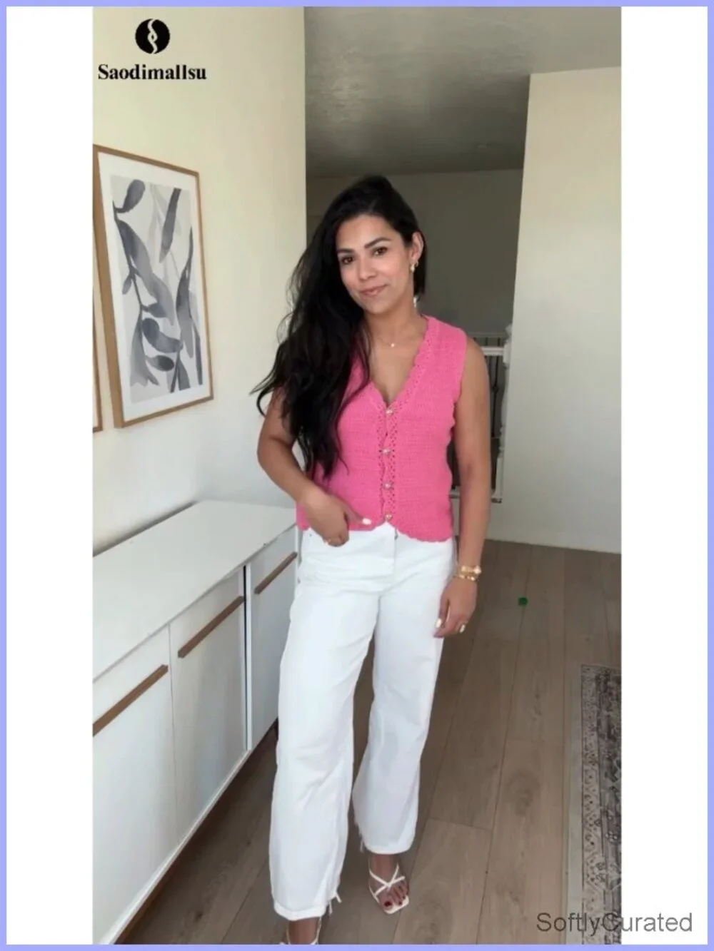 Sleeveless V Neck Cropped Button Down Sweater Vest Top